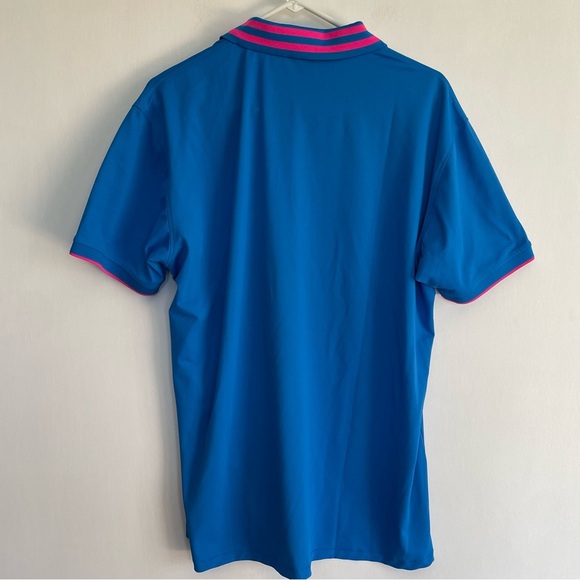 G/FORE Embroidered Piqué Golf Polo Shirt Blue Neon Pink Skull Striped Collar L - Picture 6 of 14